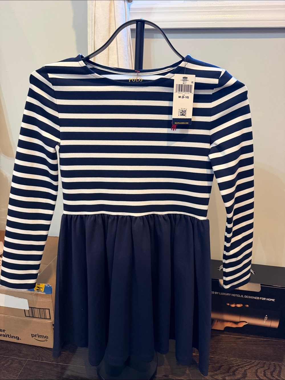 Polo by Ralph Lauren Navy & White Striped Long-Sleeve Kids Dress